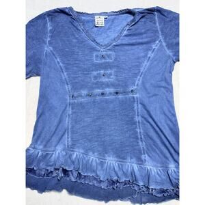 Parsley& Sage Periwinkle Rayon Knit Top Sz L Studded Festival Gypsy Modern Craft